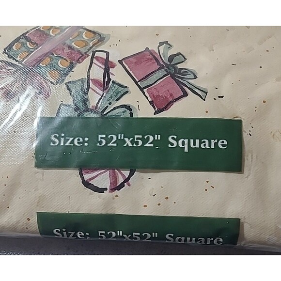 Vintage Christmas Tablecloth. 52" x52' Santa, presents, Reindeer and ornaments - Picture 2 of 3